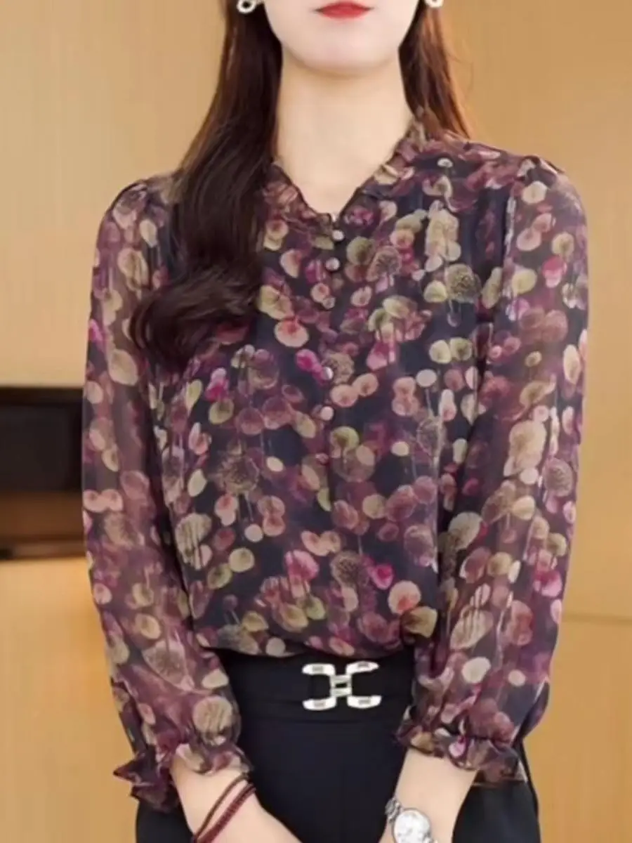 floral-print-chiffon-shirt-women's-loose-stylish-summer-new-arrival-pocket-handkerchief-slimming-anti-aging-trendy-top