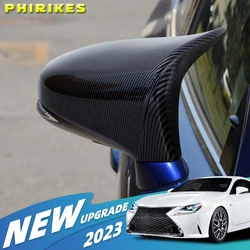 A Pair For LEXUS CT 2009-2022 M Horn Style Carbon Fiber Glossy Black Wing Rearview Mirror Cover Cap Case Trim