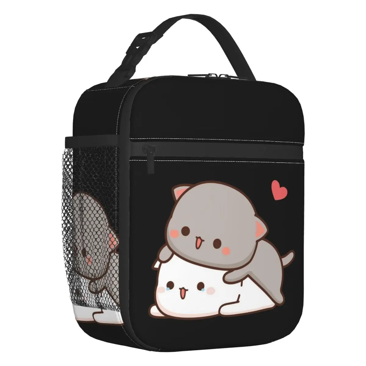 Custom Peach And Goma Portable Lunch Box Leakproof Cartoon Couple Mochi Cat Cooler Thermal Food Insulated Lunch Bag Kids School