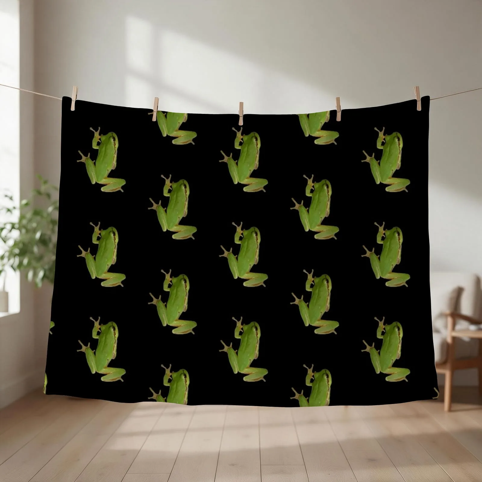 New Cute Climbing Green Tree Frog Vector Art Throw Blanket couch cozy soft plush fuzzy picnic outdoor blanket