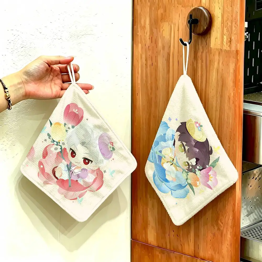L-LoveDeepspaceS Game Romance Polyester Cotton Hand Wiping Towel with Hanging Loop, Lightweight for Home and Commercial Use