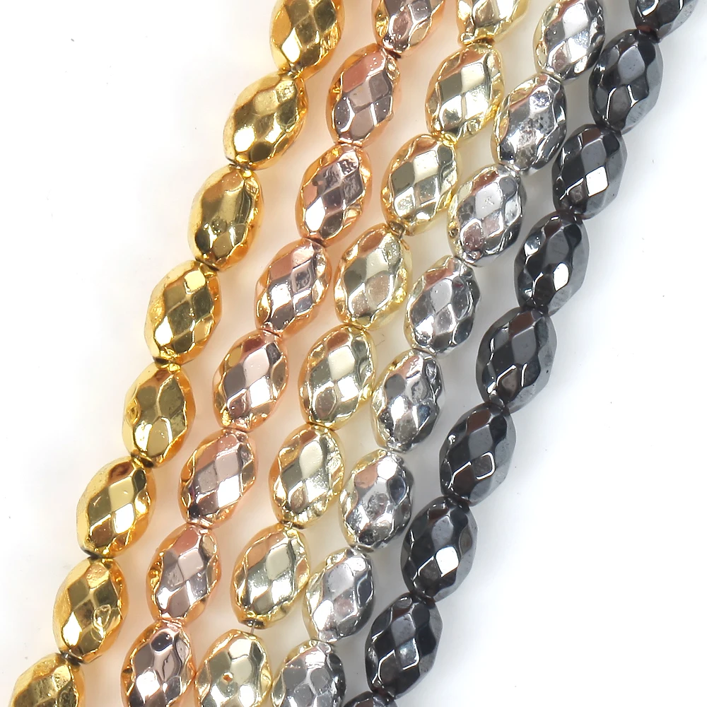 Pierre naturelle plaquée colorée en hématite, breloques en forme de riz, perles d'espacement pour la fabrication de bijoux, accessoires de Bracelet, bricolage, 3x5mm