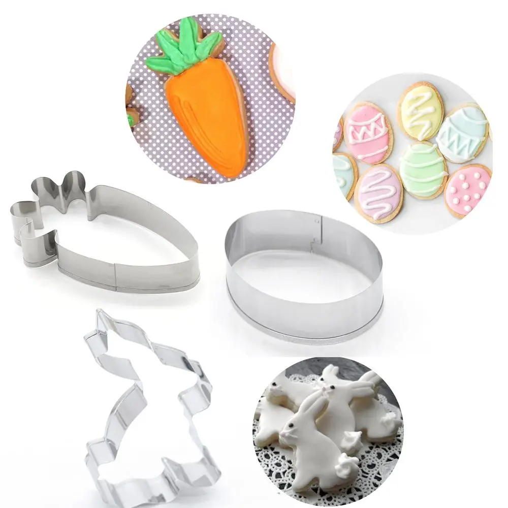 1/3PCS Easter Egg Rabbit Radish Stainless Steel Cookies Cutter Cake Mold DIY Baking Pastry Tool Biscuit Mould