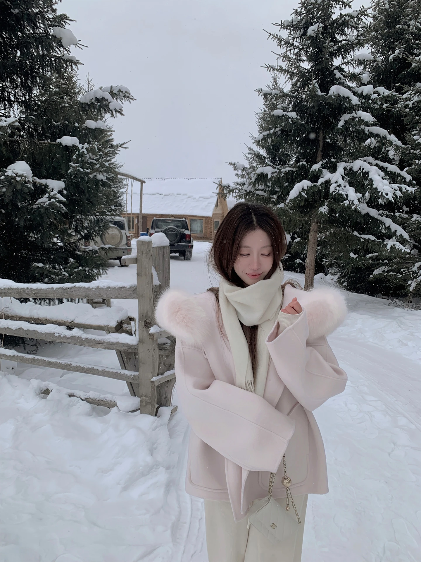 

Cute Pink Double-Faced Woolen Coat with Real Fur Collar Australian eepskin Gentle Sle Casual Wearable for Autumn Winter