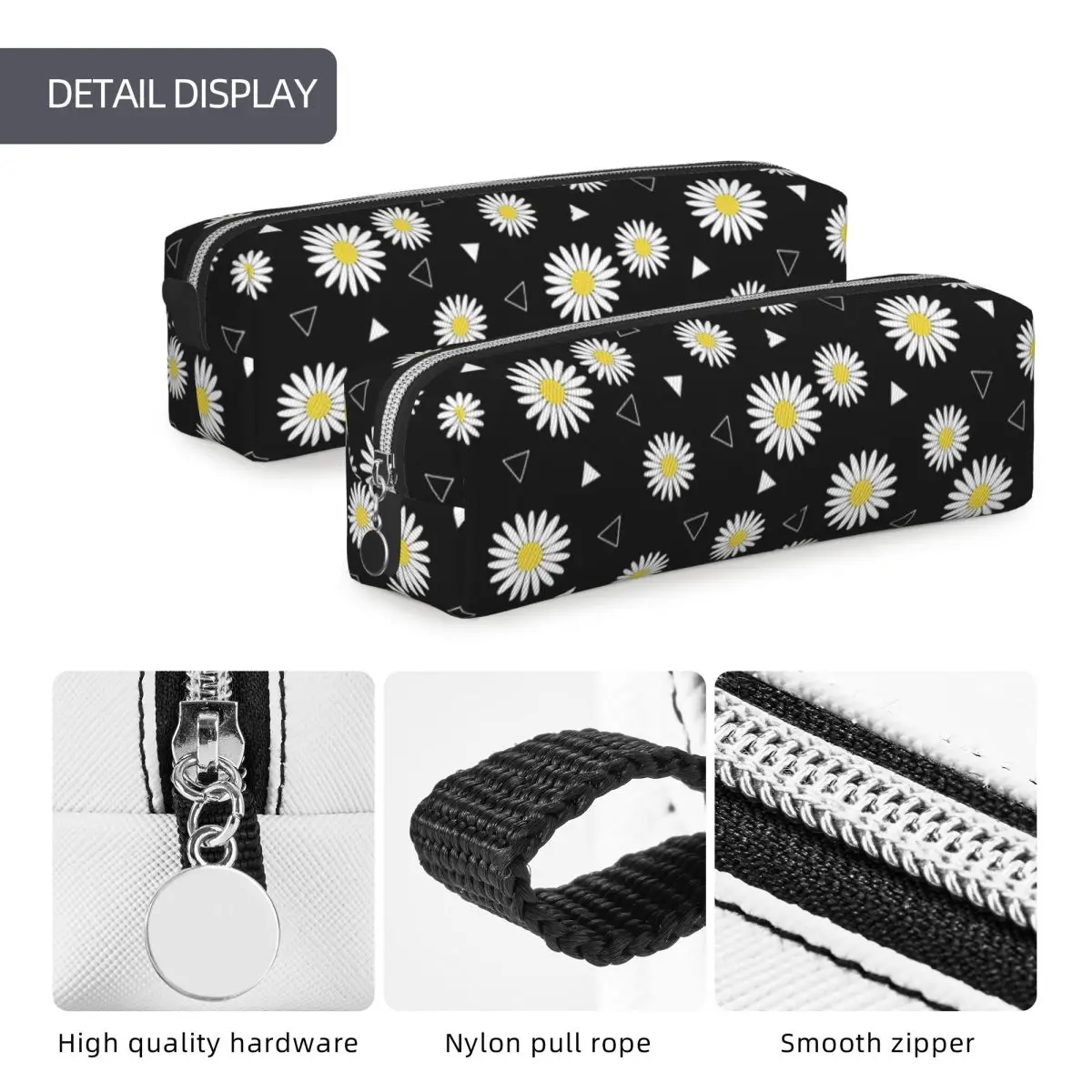 Daisy Floral Pencil Case Flower Pencil Box Pen for Girl Boy Large Storage Pencil Bags Students School Zipper Stationery