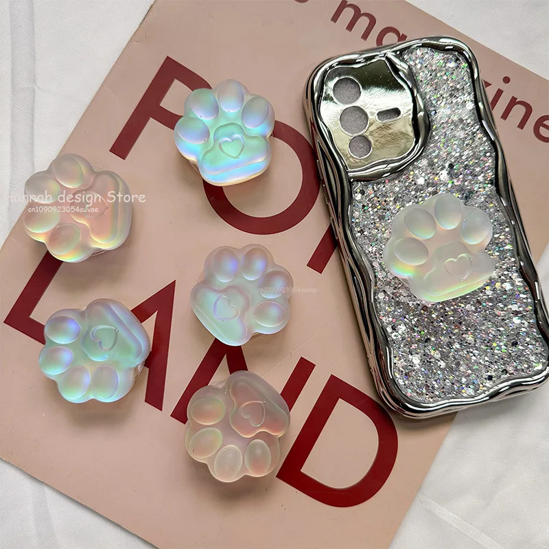 

Foldable Phone Stand ABS Cute Cat Paw Love Heart Finger Ring Holder Matte Translucent Sticky Bracket for iPhone Samsung Huawei