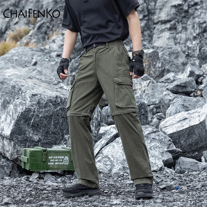 Men Hiking Training Cargo Pants Spring Autumn Simple Fashion Detachable Casual Pants New Loose Multi Pocket Sports Pants Men