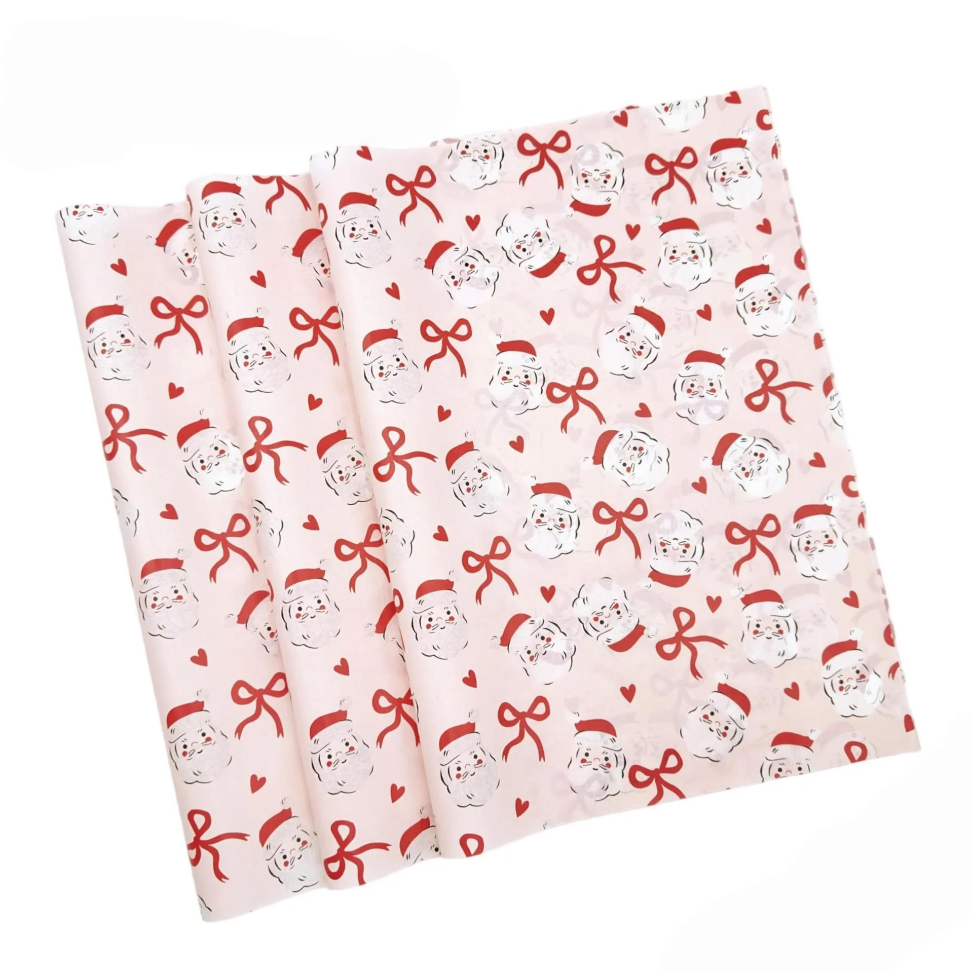 50pcs 35x50cm Pink Christmas Tissue Paper Santa Claus Bow Gift Wrapping Paper Xmas Holiday Gift Packing Paper DIY Craft Decor