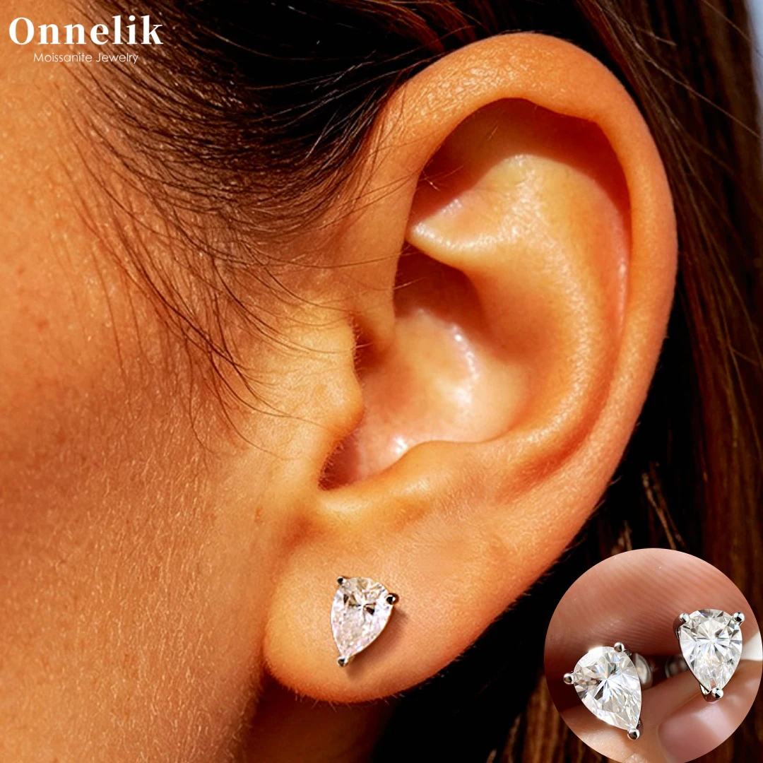 Onnelik 0.5/0.8/1/2/4CT Teardrop Moissanite Stud Earrings S925 Sterling Silver 18K Gold Plated Fine Jewelry Elegant Gift for Her