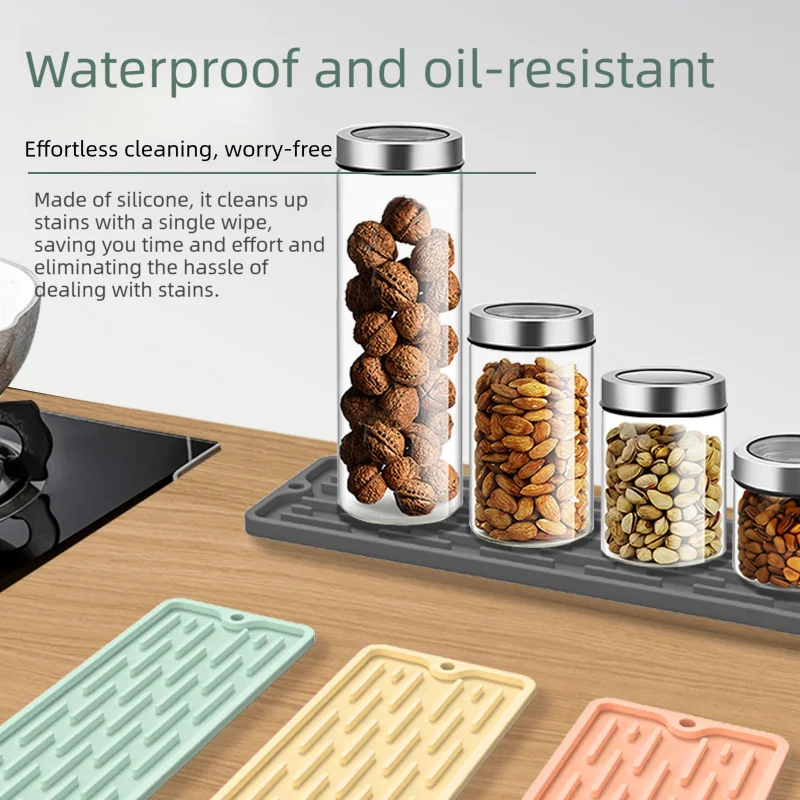 Food Grade Silicone Draining Mat, Waterproof Oil Resistant Dish Drying Pad, Dishwasher Safe, 35x8.8cm 55x8.8cm, 6 Colors