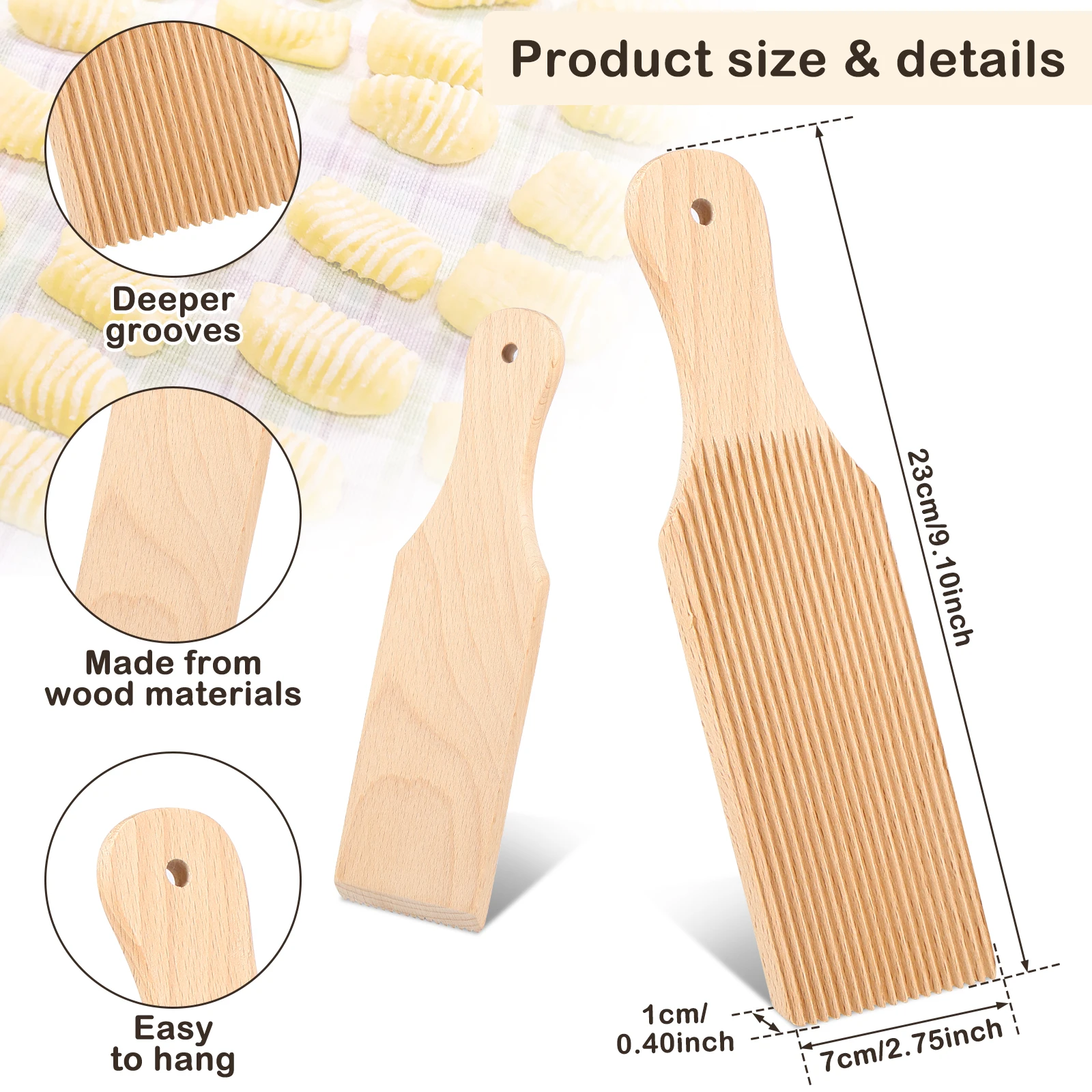 Wooden Gnocchi Board for Italian Dumpling Making Pasta Texture Tool with Handle Ribbed Surface Spiral Shape Baking Kitchen Aid