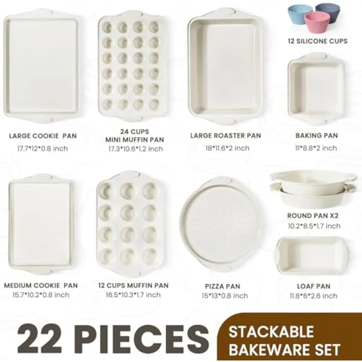 22-Piece Stainless Steel Baking Kit Featuring Stackable Design Heat-Resistant Silicone Handles Non-Toxic Nonstick Surface Oven S