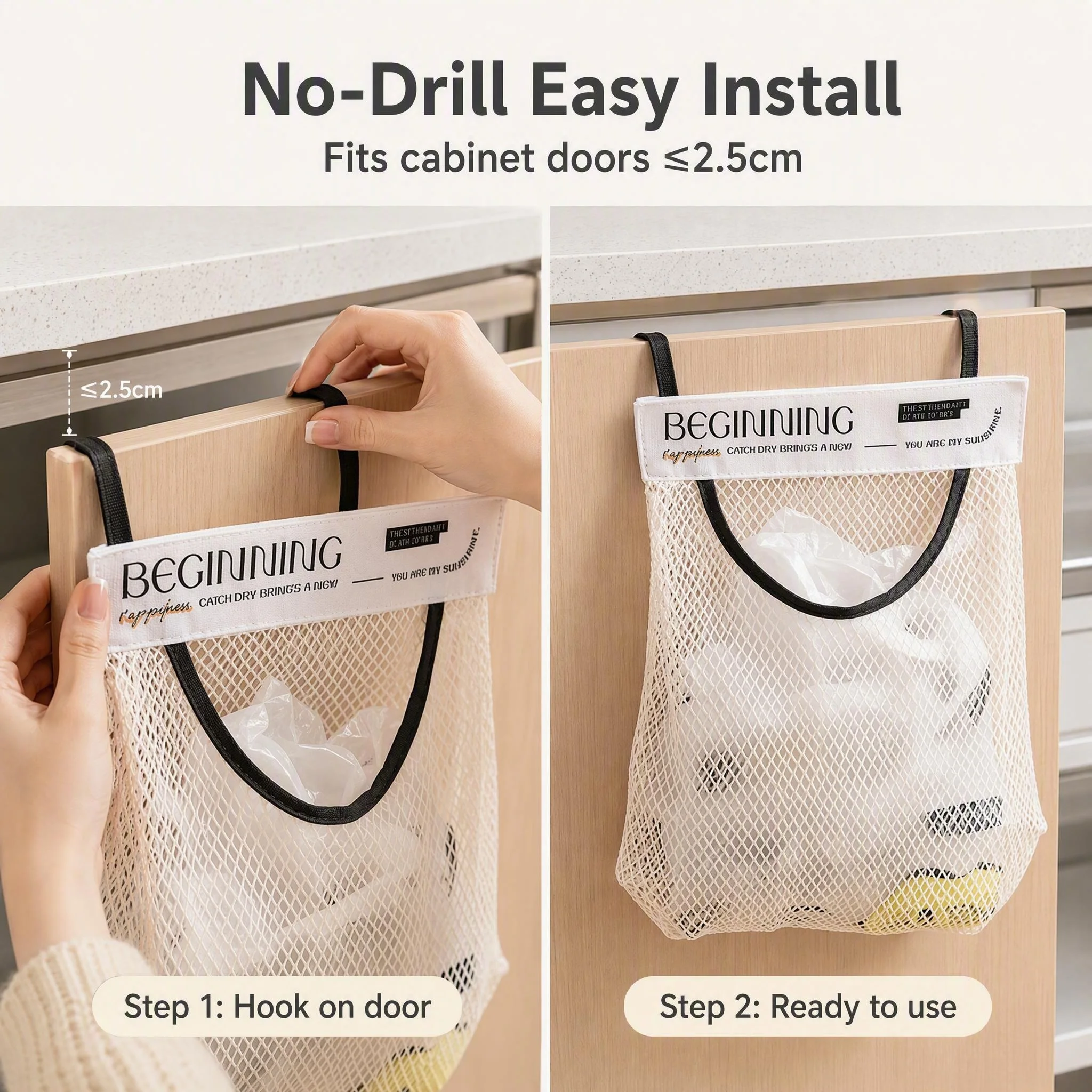 INS Style Mesh Storage Net Bag, Multi-Use Wall Hanging Kitchen Plastic Garbage Bag Dispenser, Socks & Underwear Organizer