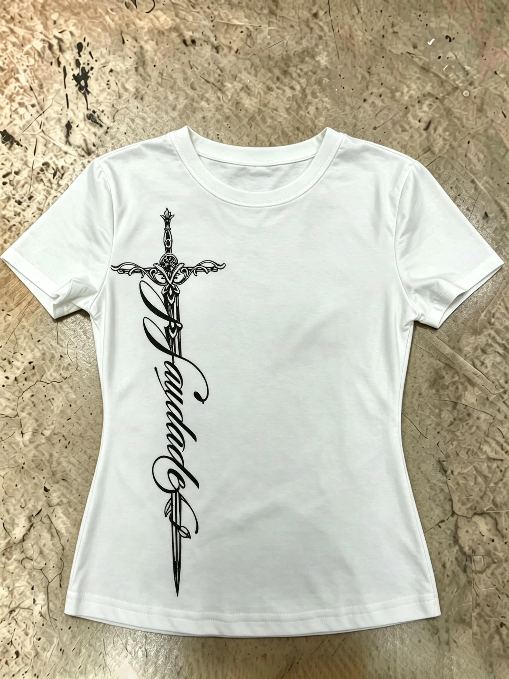 American Vintage Sword Cursive short sleeve Streetwear Print Graphic Cotton Y2k Short Sleeves Classic Oversized Unisex Couples