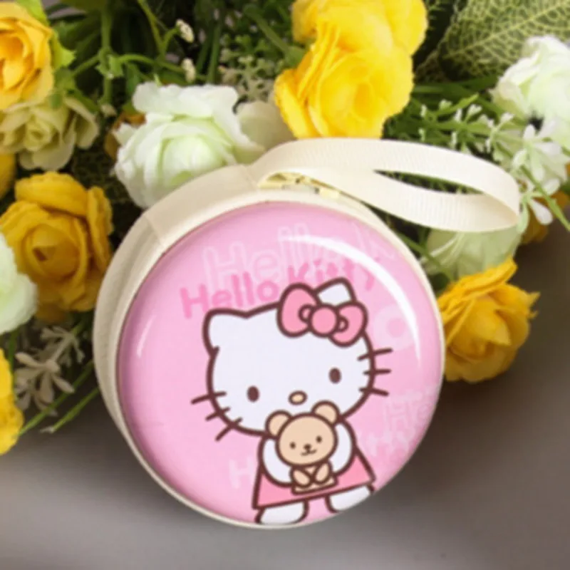 Sanrio HelloKitty cute cartoon pattern boys and girls mini portable coin earphone storage round zipper bag animation peripherals