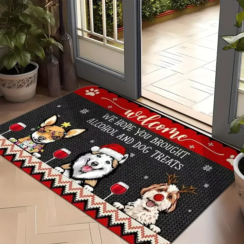 

VIKAMA 1pc Festive Christmas Dog Mat "Merry & Bright" - Winter Welcome Rug for Indoor/Outdoor Front & Rear Doors