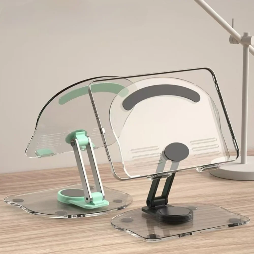 Transparent Acrylic Tablet Desktop Stand 360° Rotation Adjustable Phone Bracket Anti-slip Foldable Tablet Holder