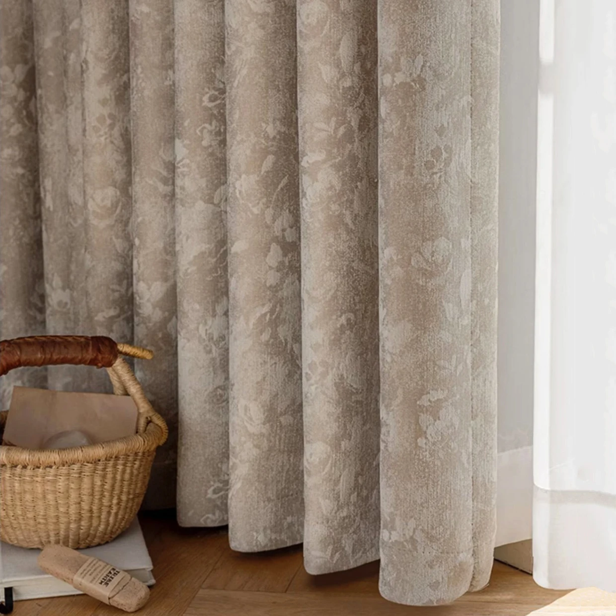 French Luxury Chenille Jacquard Blackout Curtains for Living Room, Bedroom, Sliding Glass Door Includes Hooks, Back Tabs