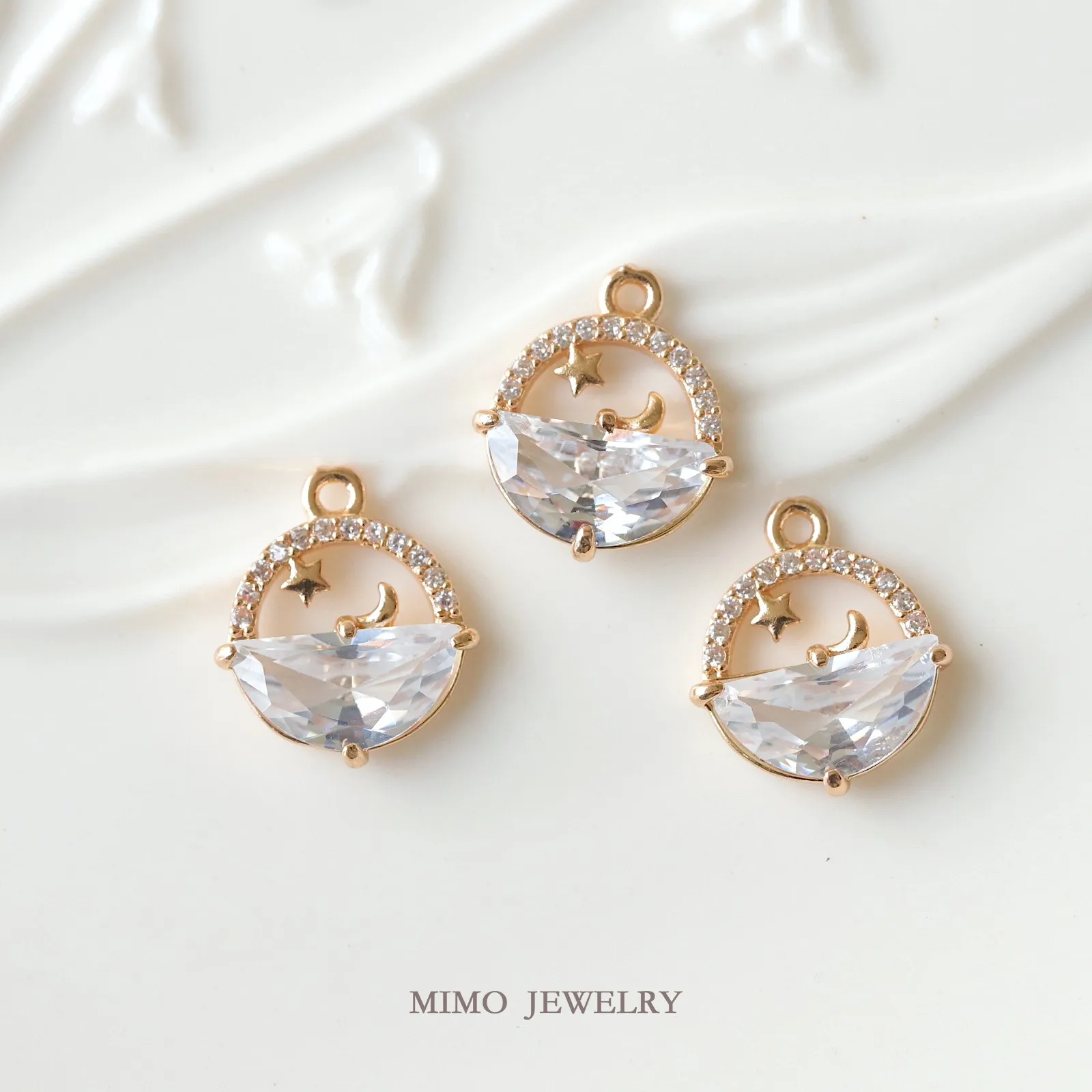 Sea Star Moon Half Circle Zircon Round Charms Pendant Supplies DIY Hand Brass Gold Plated Accessories 13.4x15.7mm view 5