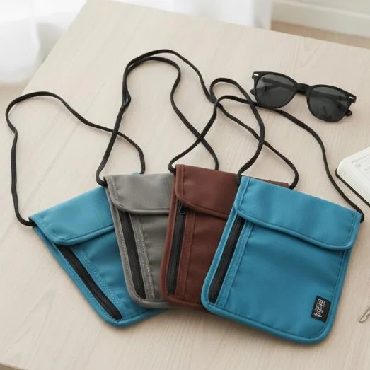 Waterproof RFID Neck Pouch Passport Holder Large Capacity Crossbody Phone Wallet for Airport Security Check Travel