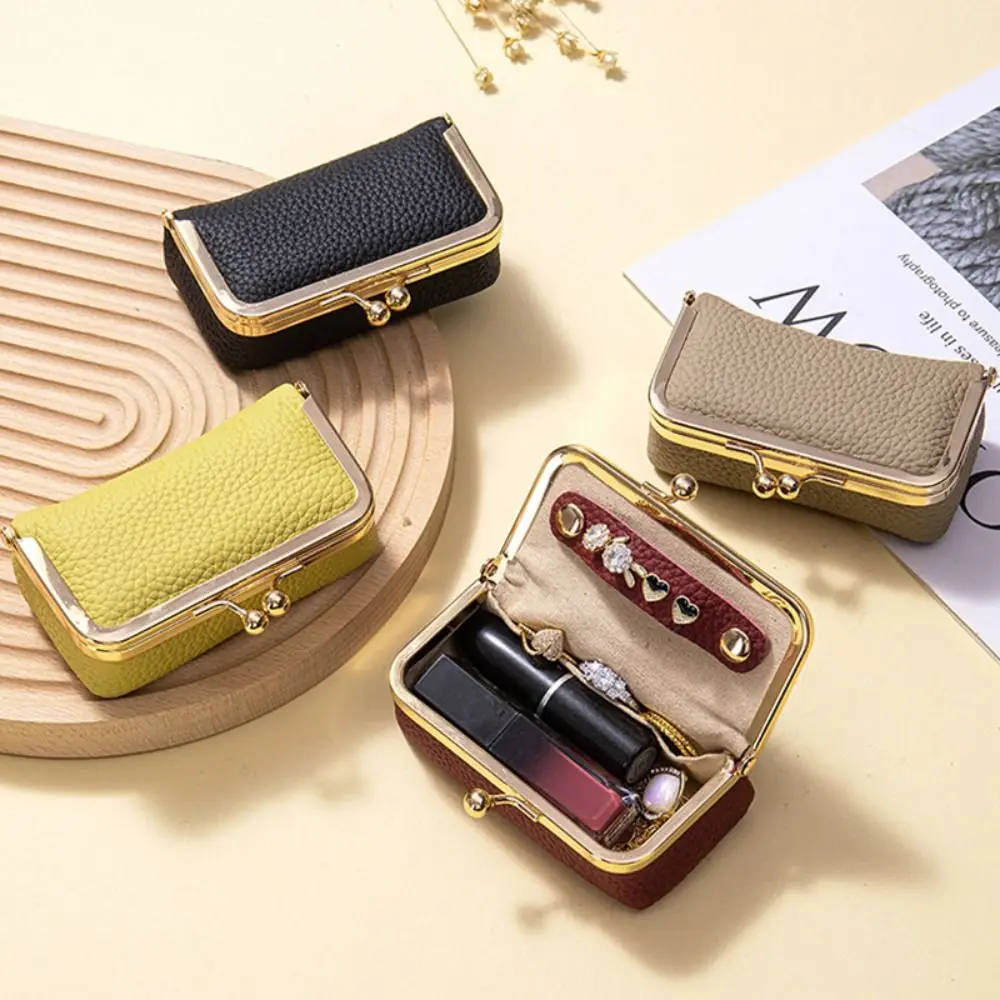 

Portable Leather Jewelry Storage Bag Solid Color Anti-lost Jewelry Storage Box Multifunctional Exquisite Kiss Lock Coin Purse