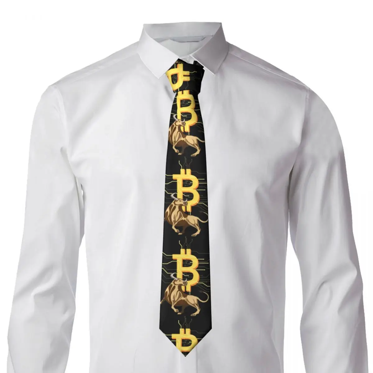 Custom Personalized Bitcoin Bull Neck Ties for Men Fashion BTC Crypto Currency Silk Business Necktie