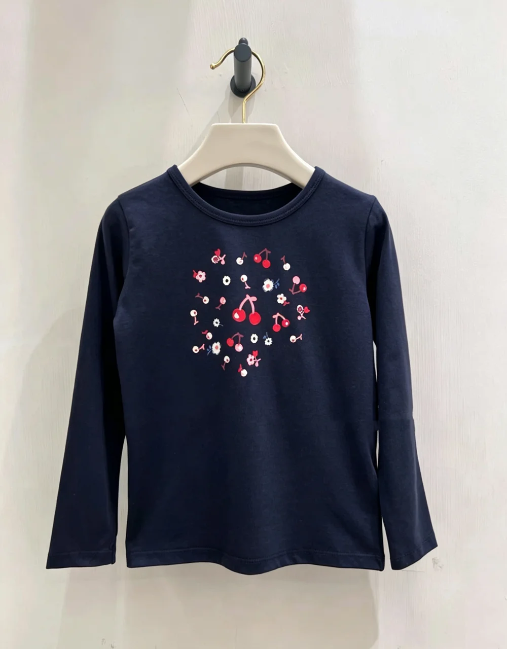 Autumn baby girl clothes kids tops French cherry print T-shirt autumn girls' round neck pullover girls t-shirts