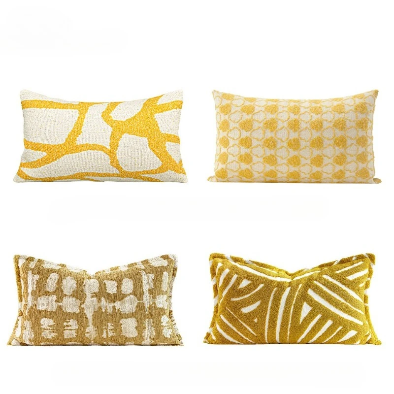 30X50/50X50CM Vintage Yellow Throw Pillow Cover Abstract Texture Stamping Waist Cushion Cover Decor Home Decorative Pillowcase