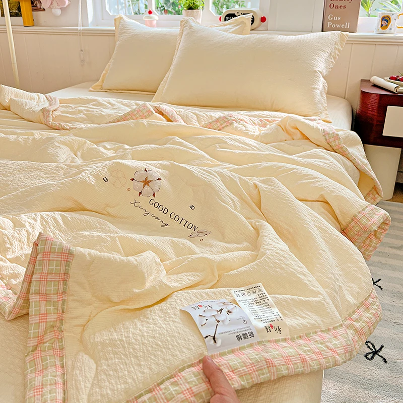 Puff Yarn Duvet For Summer Queen/King Air-Conditioning Quilt Cooling Skin-Friendly Plain Summer Blanket Super Soft 이불 사계절