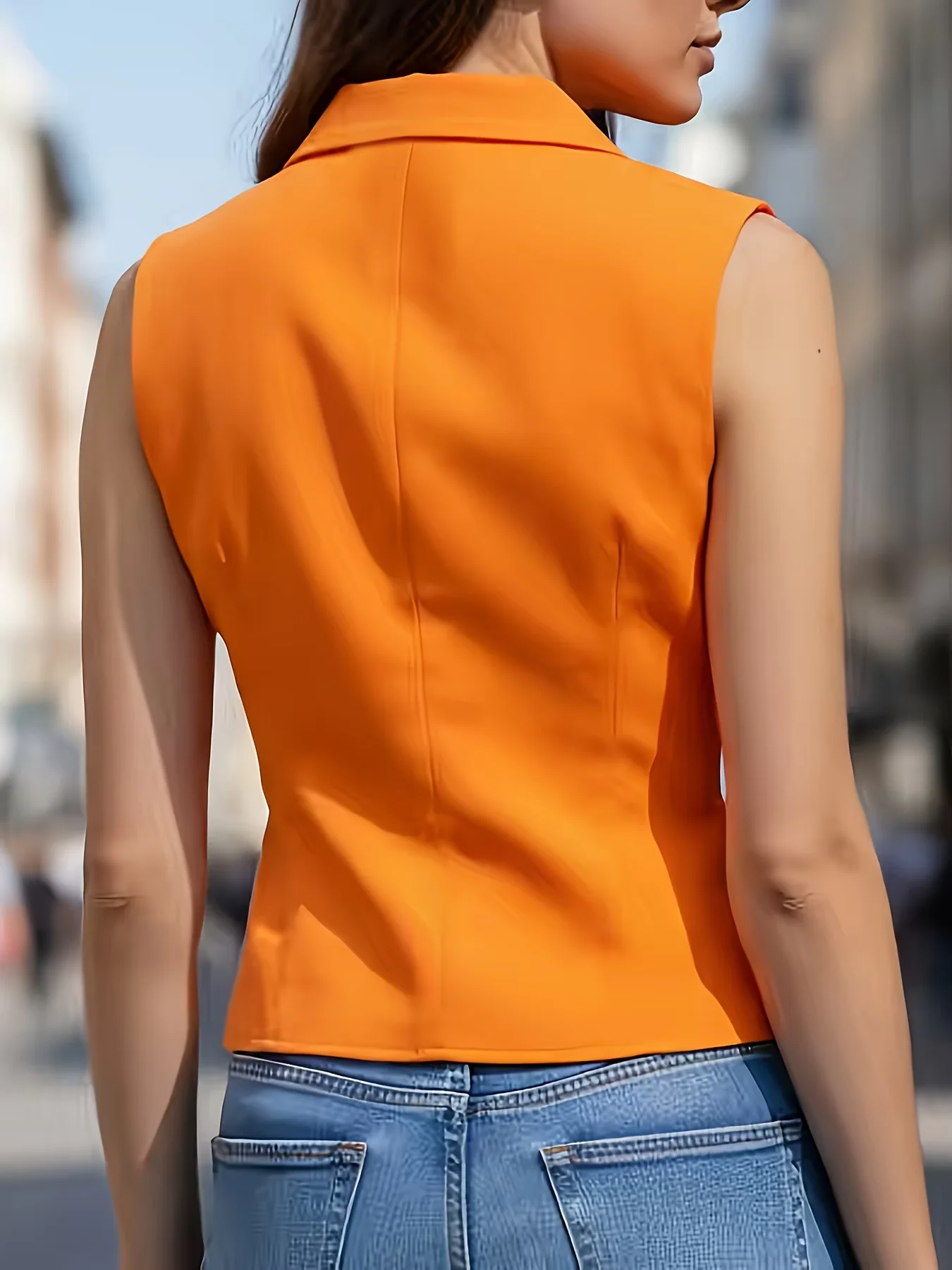 Ladies' Bright Orange Sleeveless Fashion Vest for Business Casual Commuting