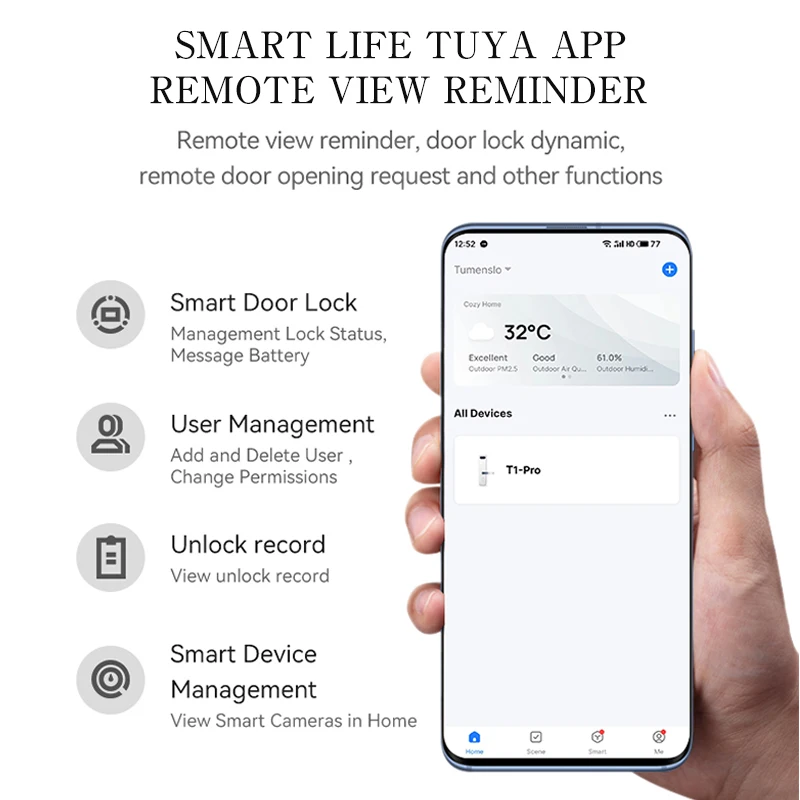 New Tuya Smart Door Lock Digital Electronic Lock One-grip Unlock Fingerprint Card Key Tuya Lock Smart Home