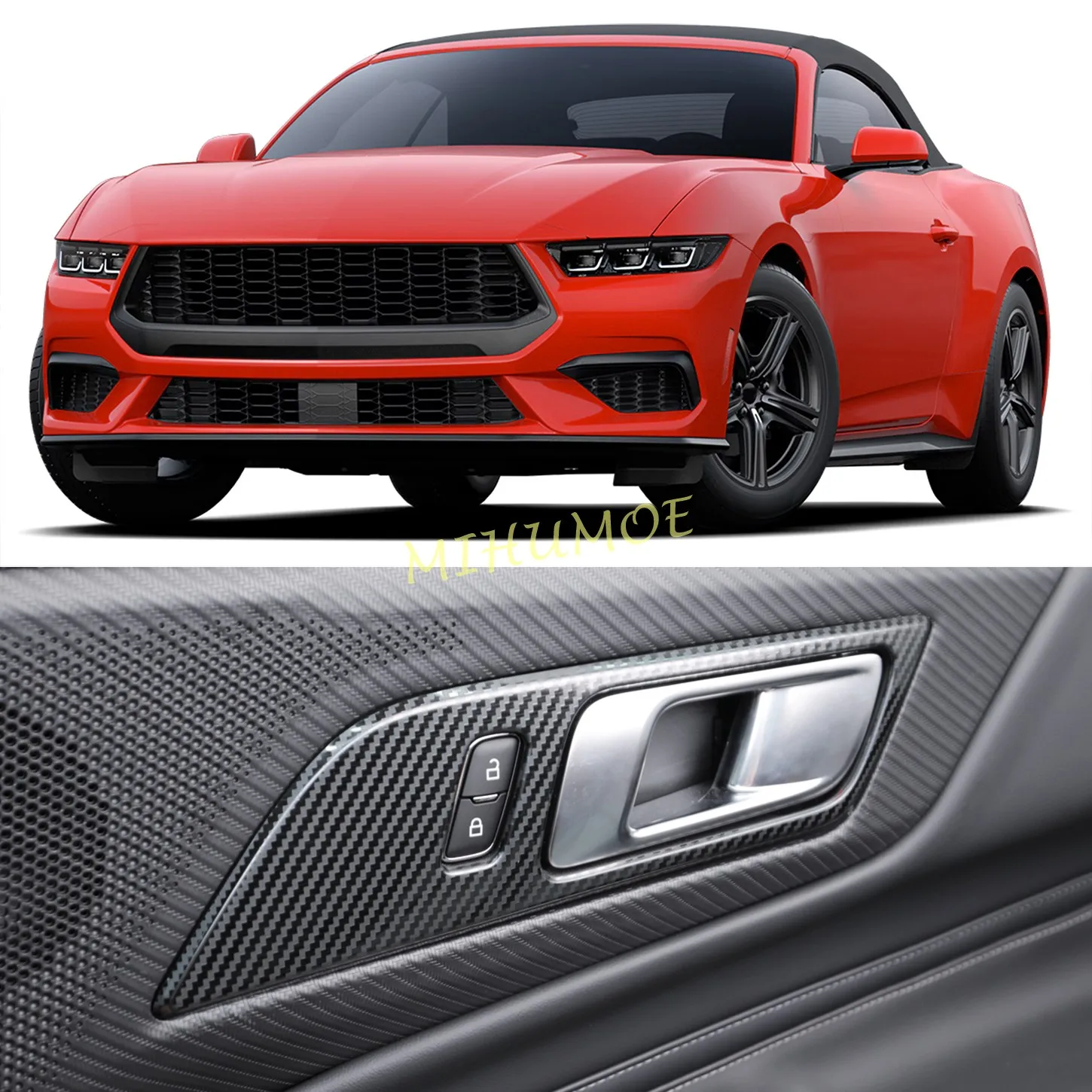 

For Ford Mustang 2015-2026 Carbon Fiber Car Interior Door Pull Handle Switch Panel Trim Frame Stickers Tuning Accessories