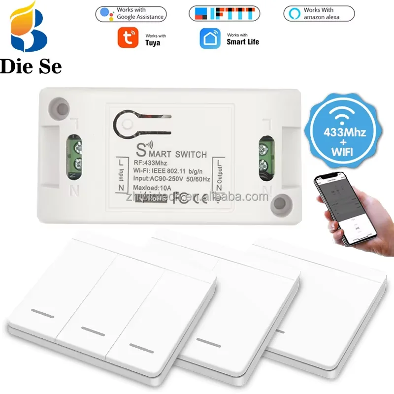 MINI Wifi Smart Switch, Wall Switch, Control Timer, Wireless Switch, Smart Life Automation, Compatible with Alexa Google Home