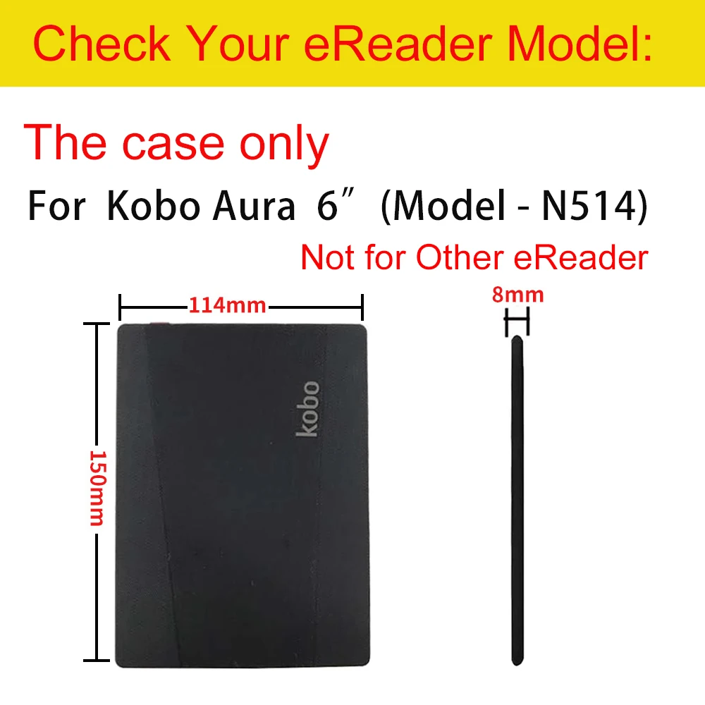 Case For Kobo Aura 6(Model: N514) Wear-resistant 6 Inch E-Reader Shockproof with Pen Slot Folio Shell Microfiber Lining Leather