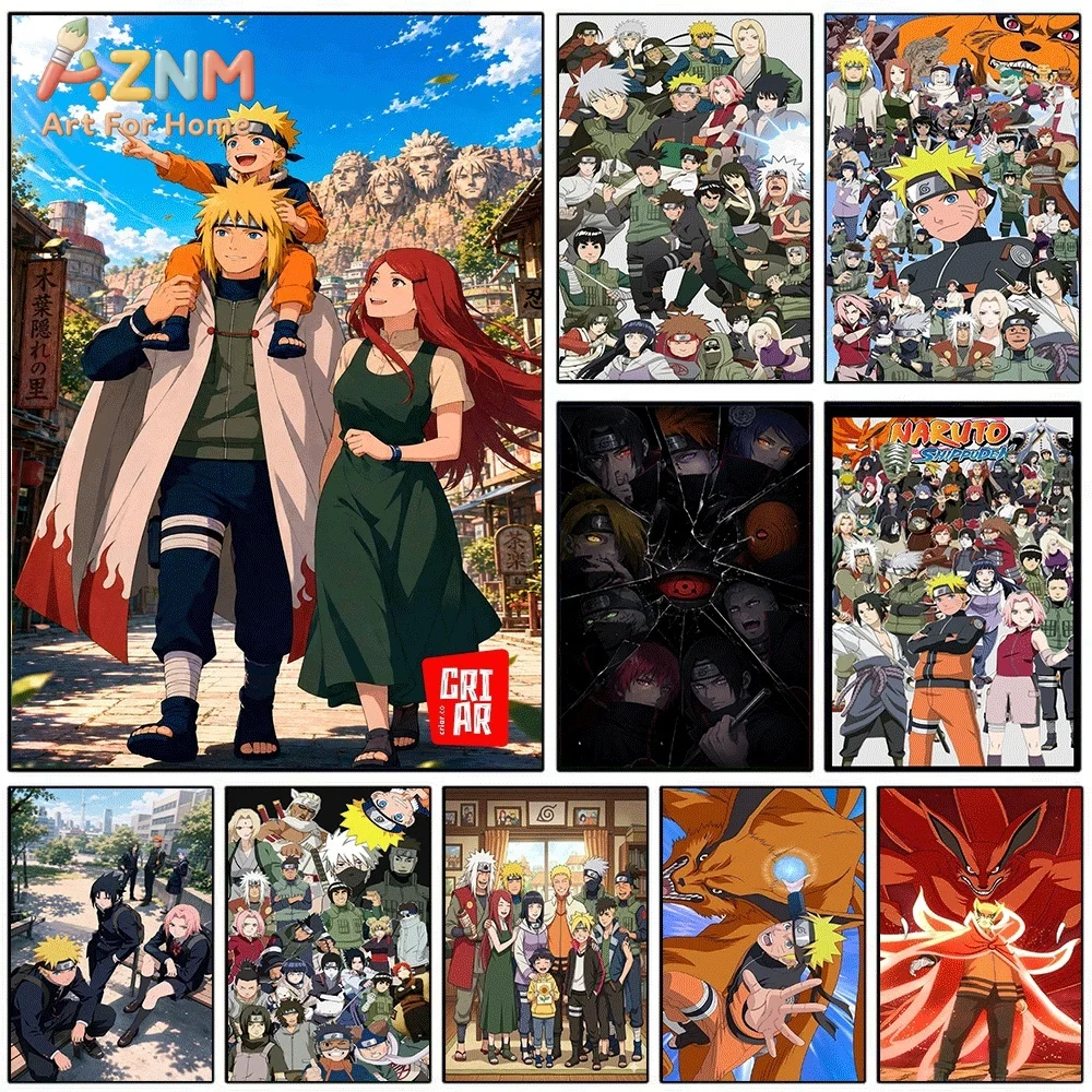 Minato Kushina Naruto Family Anime Canvas Wall Art Poster, Konoha Village Manga Print, Unframed Canvas Painting for Bedroom Li