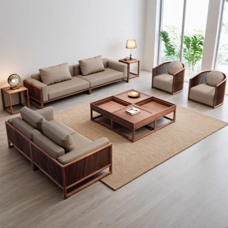 Reclining Design Large Sofas Brown Wood Armrest Designer Modern Nordic Sofas Full Set Luxury Divani Soggiorno Furniture Home