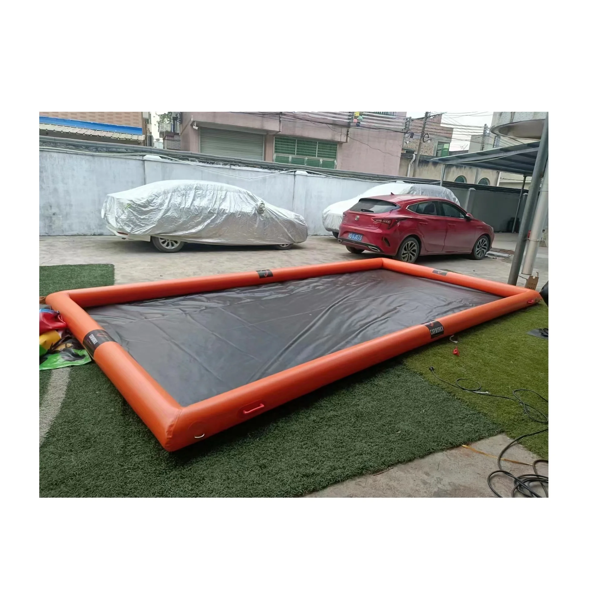 

Tarpaulin Water Containment Floor Elevate Inflatable Floor For Car Washing Mat Portable Inflatable Car Wash Mat For Sale