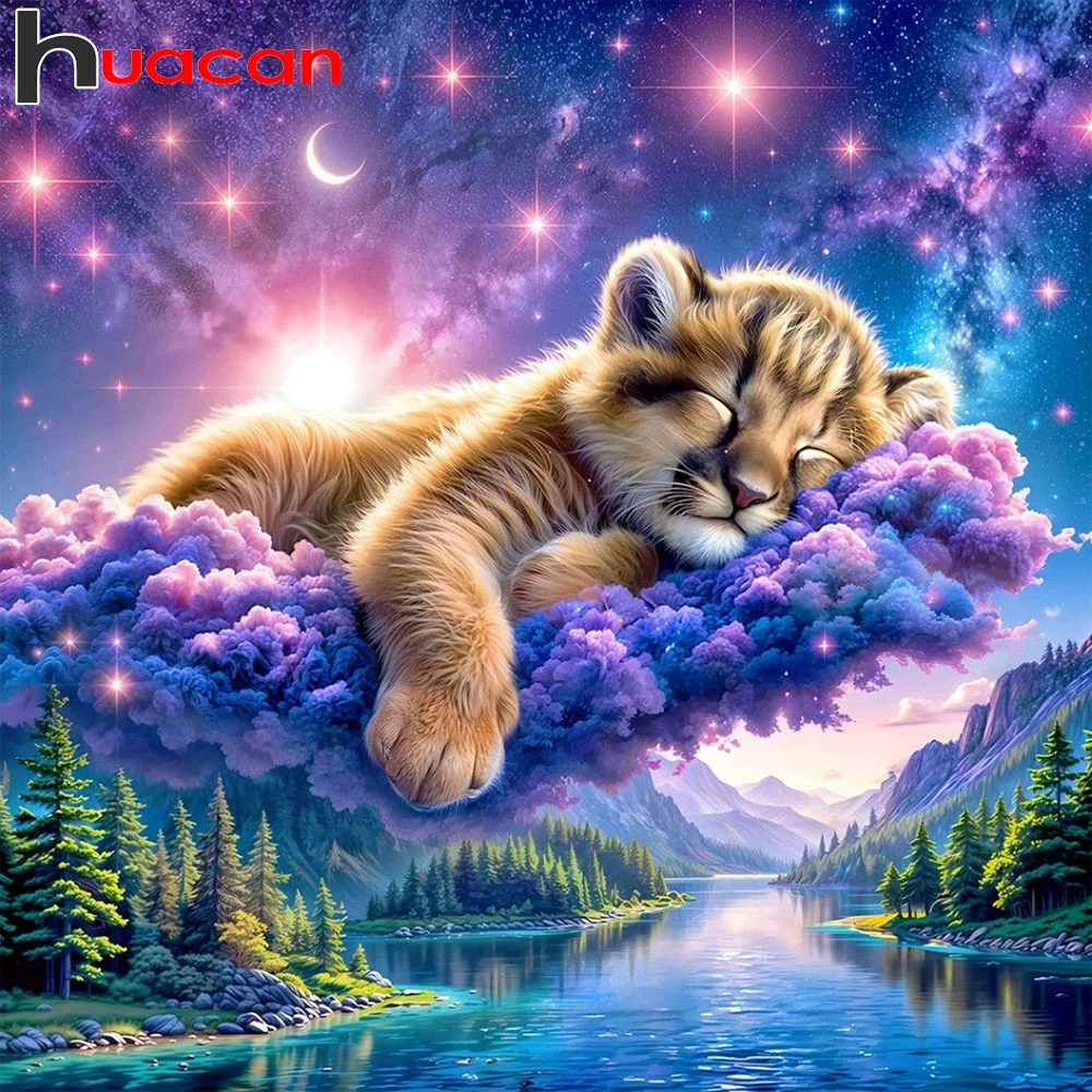 

Huacan 5d Diy Diamond Embroidery Sleeping Tiger Mosaic Art Full Square Round Kits Nature Landscape Diamond Painting Home Decor