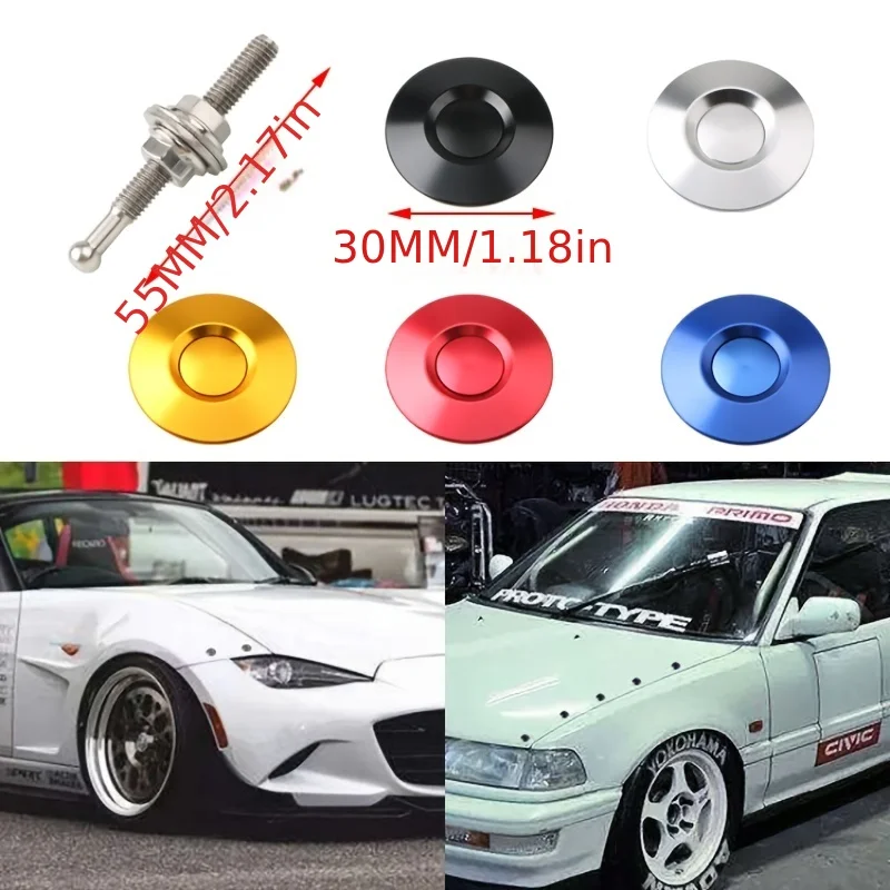 

1.2" Universal Push Button Billet Hood Pins Lock Clip Kit Car Quick Pins Quick Release Latch Engine Bonnets Accessories