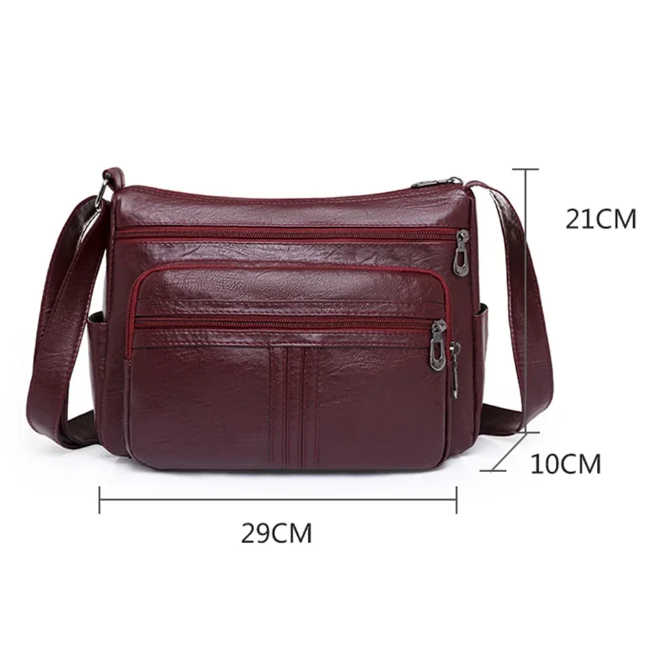 Many Pocket Women\'s Bags Multi-pocket Large Capacity Shoulder Crossbody Handbags and Purse New Pu Leather Messenger Sac A Main