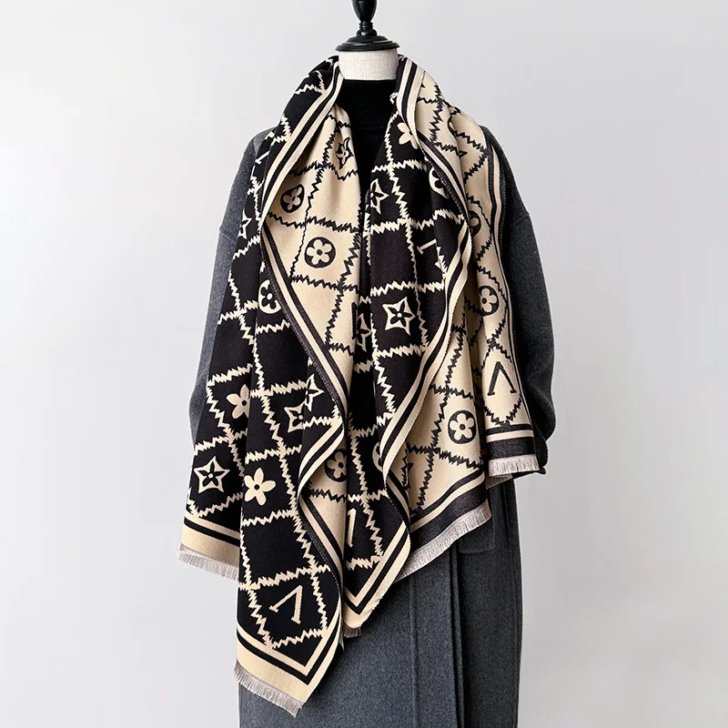 

Дизайнерский зимний кашемировый шарф, женский толстый теплый пустой платок из пашмины, новый дорожный декор, платок, популярный 2024, Echarpe