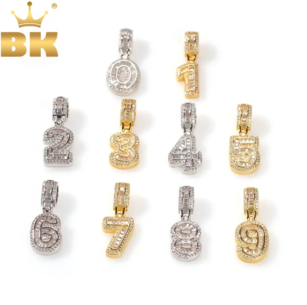 TBTK Fashion Baguettecz 1-9 Numbers Iced Out Cubic Zircon Pendant Square Chain Necklace Hiphop Jewelry Wholesale