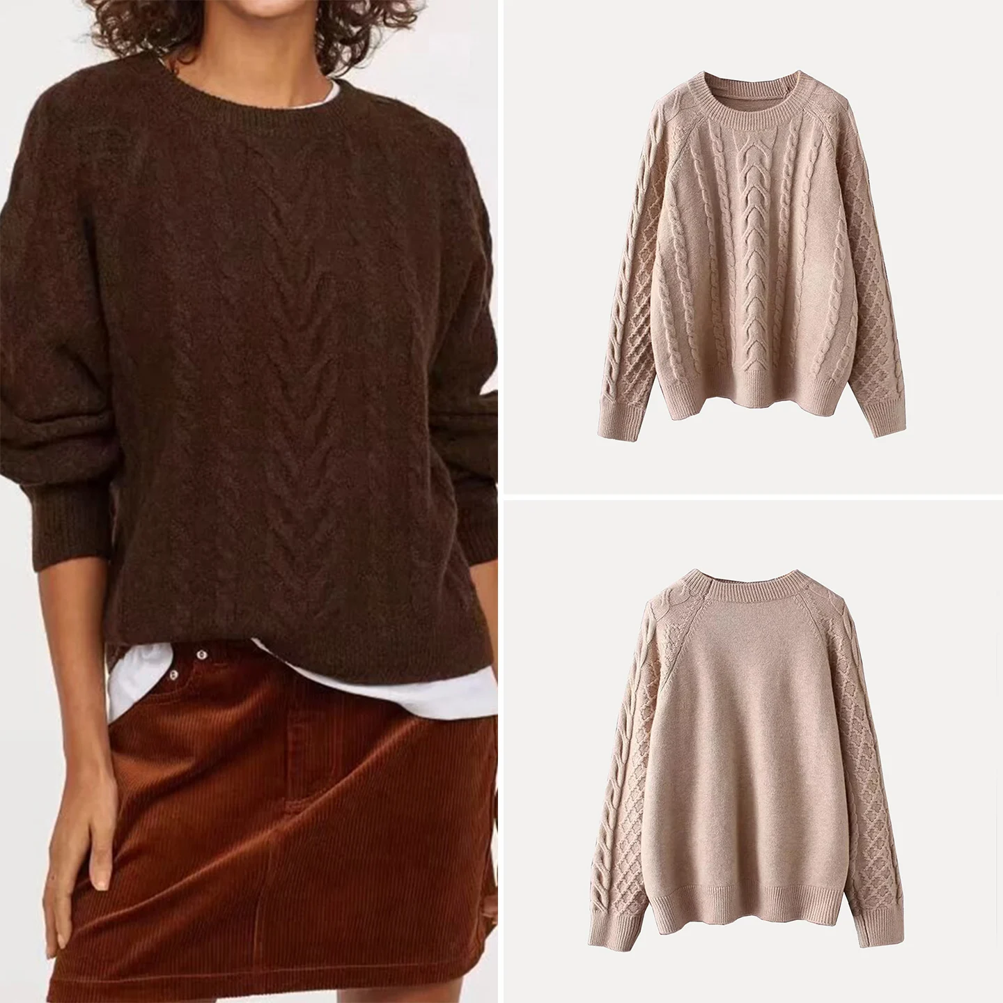 

Faionable Thiened Knitted Sweater Women's round Ne Twist Flower Core Spun Yarn Autumn New Arrival Z Brand