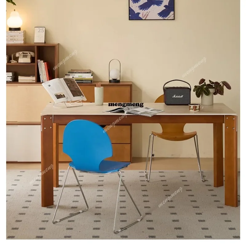 Mid-century Style Rock Slab Dining Table Nordic Creative Rectangular Retro Dining Table Solid Wood Design Home FurnitureX