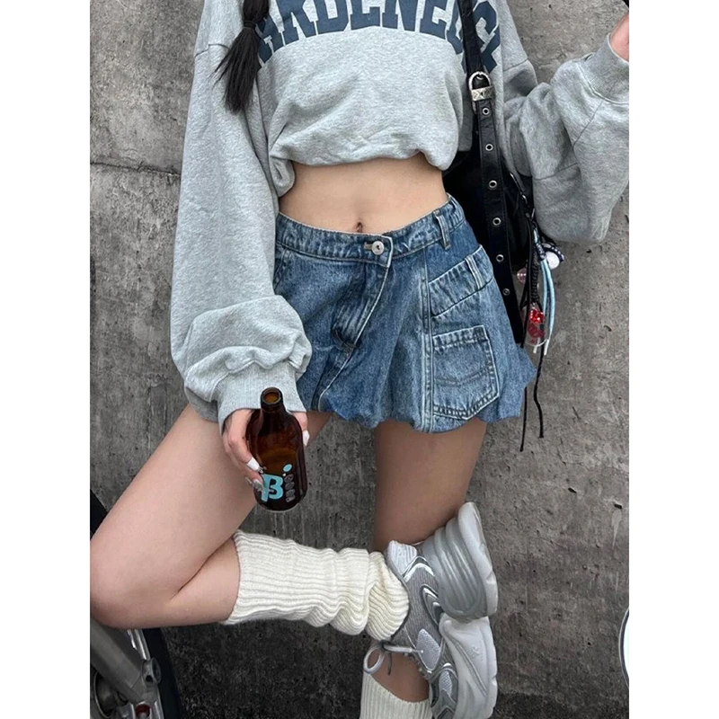 

YIBASHU Женская мини-синяя джинсовая юбка 2000-х годов Эстетическая Harajuku Японская с низкой посадкой Gyaru Американский ретро High Street Design Kpop Y2k