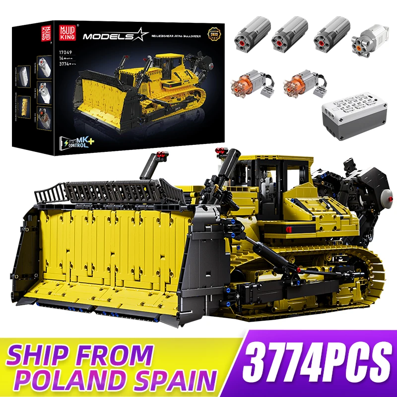 

MOULD KING 17049 Technik Motorized PR766 Crawler Bulldozer App Remote Control Building Blocks Set for Kids and Adults