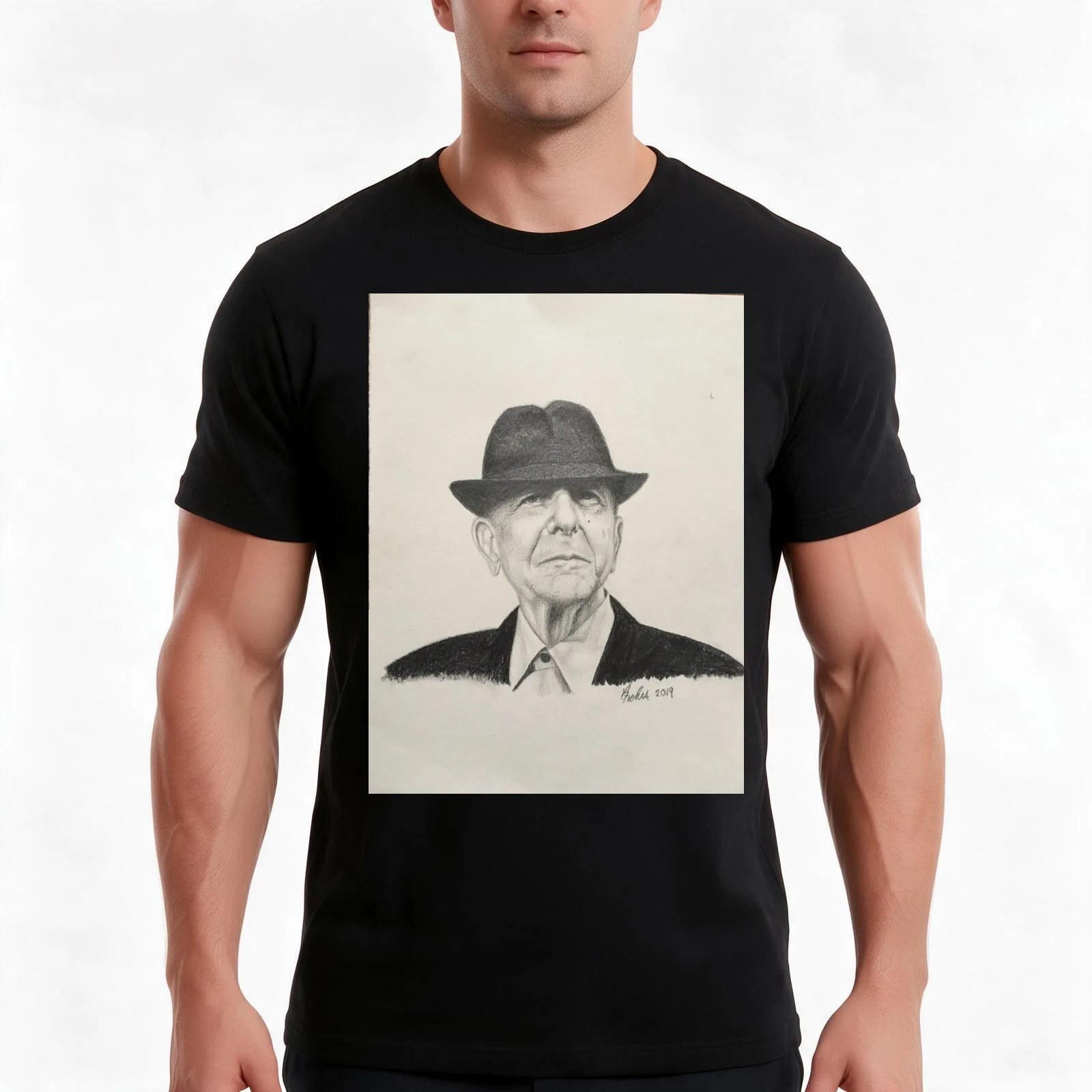 Pencil portrait of Leonard Cohen T-Shirt, Summer Casual Cotton Tee, Oversized Streetwear Tops, Vintage Graphic Print