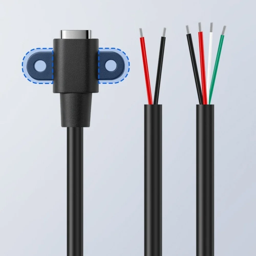 Type C 2Pin  4Pin Female USB C Socket Port with Screw Hole Fast Charge Charging Interface USB Connector with Cable