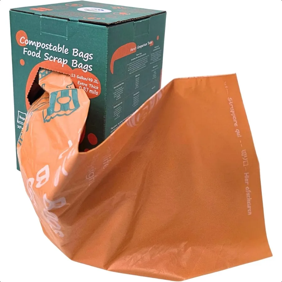 

Compostable Trash Bags 13 Gallon Tall Kitchen Heavey Duty Food Waste Bags Extra Thick Certified US BPI ASTM D6400 49.2 Liter 50