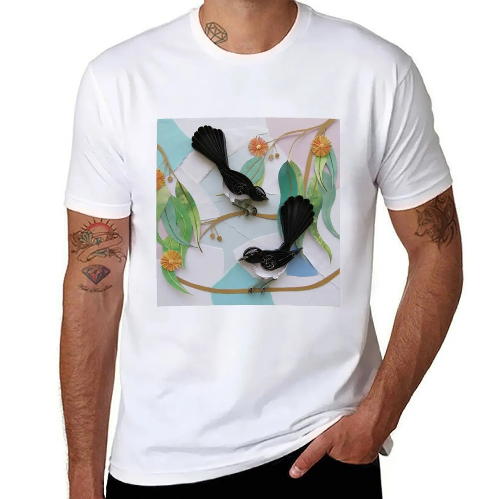 

Austalian Willie Wagtails with Orange Gum Blossoms T-Shirt graphic t shirts for man essential t shirt T-Shirt